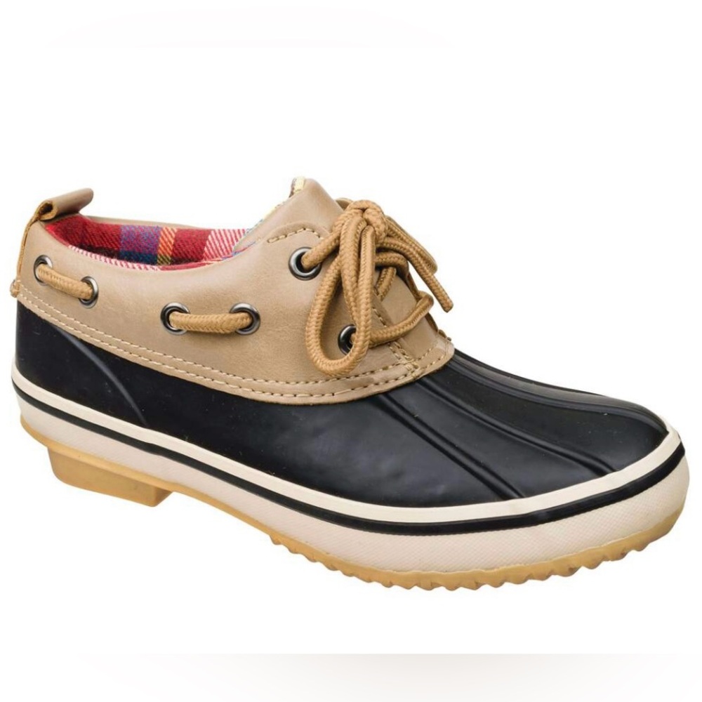 OUTBOUND Black/beige rubber low cut Duck Shoes. Water resistant upper. NWOT
